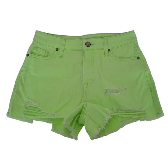NoBo Womens Jean Shorts Juniors Size 1 Green Mid Rise Short Cutoffs Ripped Denim - Picture 1 of 3